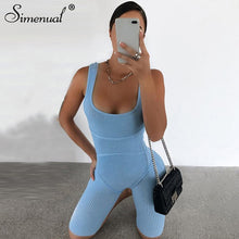 Simenual Ribbed Skinny Casual Biker Shorts Rompers Womens Jumpsuit Sleeveless Sporty Workout Bodycon Fashion Playsuits Solid Hot