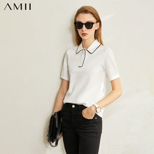 AMII Minimalism Spring Summer Solid Basic Polo Women Tshirt Causal Fashion Loose Female Polo Shirt Tops 12040395