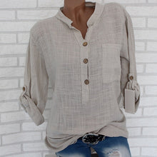 Womens Cotton Linen Stand Collar Shirt Tops Plus Size 5XL White Solid Pocket Womens Shirts 2020 Summer Spring Loose Top Female