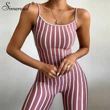 Simenual Striped Slim Biker Plapysuits Women Strap Sporty Workout Active Wear Fitness Rompers Sleeveless Casual Summer Playsuit