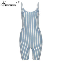 Simenual Striped Slim Biker Plapysuits Women Strap Sporty Workout Active Wear Fitness Rompers Sleeveless Casual Summer Playsuit