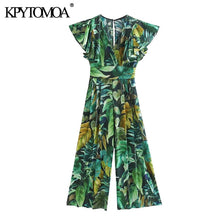 KPYTOMOA Women 2020 Chic Fashion Print Pleated Jumpsuits Vintage Ruffles Sleeves Side Zipper Female Playsuits Mujer