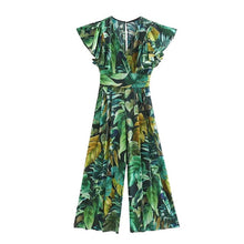 KPYTOMOA Women 2020 Chic Fashion Print Pleated Jumpsuits Vintage Ruffles Sleeves Side Zipper Female Playsuits Mujer