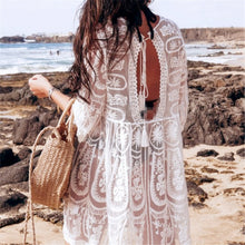 Bkning Embroidery Coverups for Women Tunic Beach Cover Up Dress Solid Blouse Beachwear Lace Sleeve Wrap Dresses Sarongs White