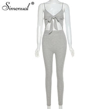 Simenual Bow Tie Skinny Strap Rompers Womens Jumpsuit Sexy Party Bodycon Solid Clubwear V Neck Hollow Out Jumpsuits Fashion 2020
