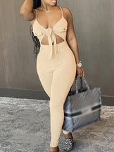 Simenual Bow Tie Skinny Strap Rompers Womens Jumpsuit Sexy Party Bodycon Solid Clubwear V Neck Hollow Out Jumpsuits Fashion 2020
