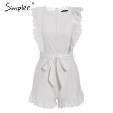 Simplee Elegant ruffle sleeveless women playsuit Hollow out sashes female jumpsuit romper Holiday summer cotton ladies overalls