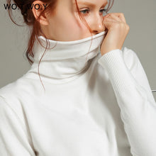 WOTWOY Autumn Winter Basic Knitted Turleneck Sweater Women Slim Fit Long Sleeve Cashmere Sweaters Women White Pink Pull Femme