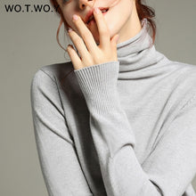 WOTWOY Autumn Winter Basic Knitted Turleneck Sweater Women Slim Fit Long Sleeve Cashmere Sweaters Women White Pink Pull Femme