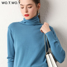 WOTWOY Autumn Winter Basic Knitted Turleneck Sweater Women Slim Fit Long Sleeve Cashmere Sweaters Women White Pink Pull Femme