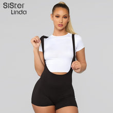 Sisterlinda 2020 Sleeveless Sexy Backless Pack Hips Sling Short Rompers For Women High Waist Solid Fitness Jumpsuits Casual Wear
