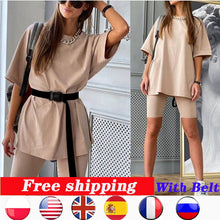 Women's Summer Suit With Bicycles Two Piece Sets Shorts And Tops With Belt Casual Home Loose Women's Bicycles 2020 Shorts Suit