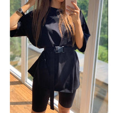 Women's Summer Suit With Bicycles Two Piece Sets Shorts And Tops With Belt Casual Home Loose Women's Bicycles 2020 Shorts Suit