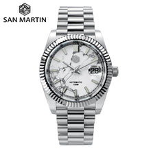 San Martin Retro DATE JUST Business Luxury Sapphire Men Automatic Mechanical Watches Carving Bezel 10Bar BGW-9 Lume Date Window