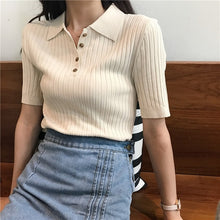Korean 2020 Women Elegant And Casual Polo Plunge Neck Short Sleeve Knitted Shirt Crop Top