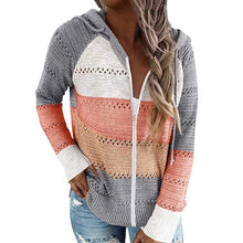Laamei Sweater Women Color Patchwork Sweater  Hollow out V-neck Pullovers Ladies Womens Hooded Sweater Knit Hoodies