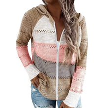 Laamei Sweater Women Color Patchwork Sweater  Hollow out V-neck Pullovers Ladies Womens Hooded Sweater Knit Hoodies