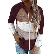 Laamei Sweater Women Color Patchwork Sweater  Hollow out V-neck Pullovers Ladies Womens Hooded Sweater Knit Hoodies