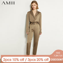 AMII Minimalism Autumn OL Style Women Suit Set Solid Lapel Full Sleeve Women Shirt Tops High Waist Loose Female Pants 12030274