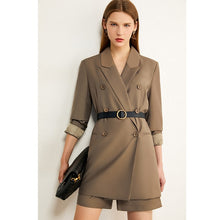 AMII Minimalism Autumn Causal Women Set Solid Lapel Double Breasted Office Coat High Waist Loose Shorts Female Suit 12060012